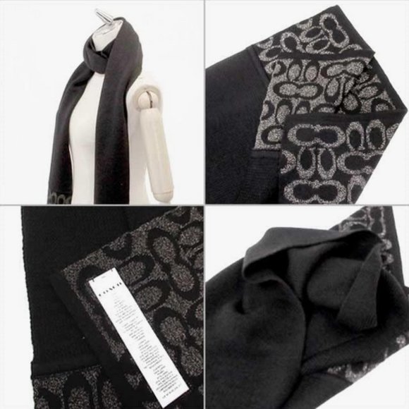 Coach Wool Signature Oblong Scarf C5127 - Black - Picture 3 of 3
